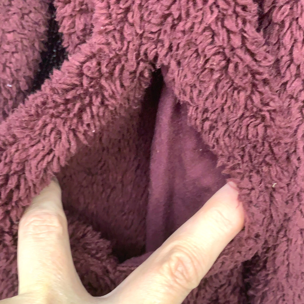 Soft Surroundings Teddy Fleece Drape Snap Jacket Burgundy Sz S Pockets 2CV88 - Picture 5 of 7
